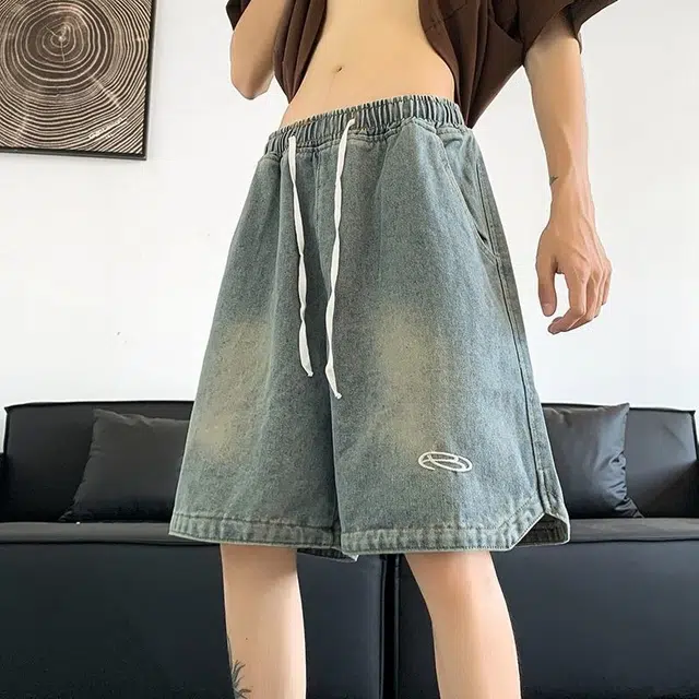 木木兔 港风水洗做旧潮牌牛仔短裤 男款