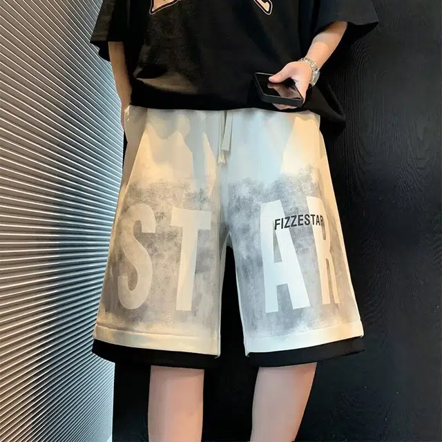 木木兔 宽松潮流印花运动简约美式立体字母休闲短裤 男款