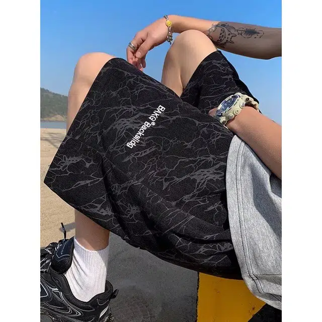 木木兔 小众设计刺绣宽松透气时尚简约运动潮流五分裤休闲短裤 男款