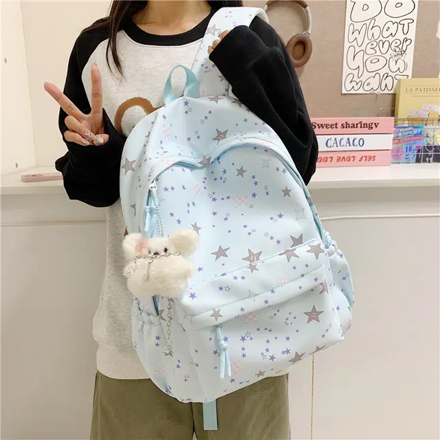 木木兔 书包女初中生高中学生大容量轻便 小 休闲 牛津纺 双肩包 常规 白色