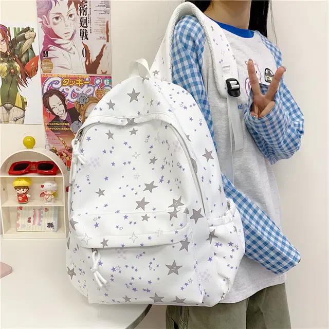 木木兔 书包女初中生高中学生大容量轻便 小 休闲 牛津纺 双肩包 常规 白色