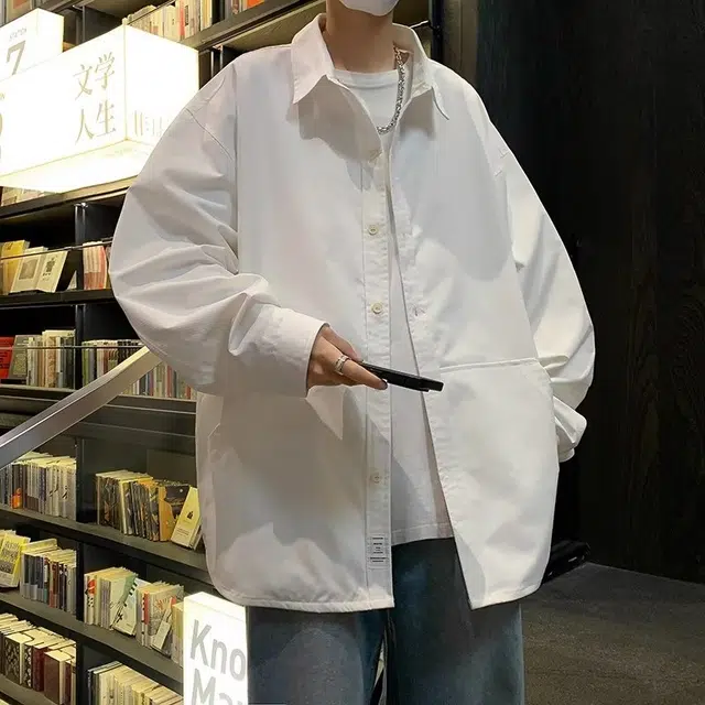木木兔 复古美式透气立领纯色时尚简约时尚潮流夏季长袖衬衫 男款