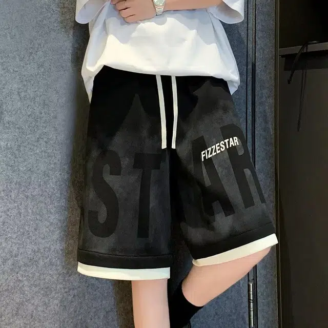 木木兔 宽松潮流印花运动简约美式立体字母休闲短裤 男款