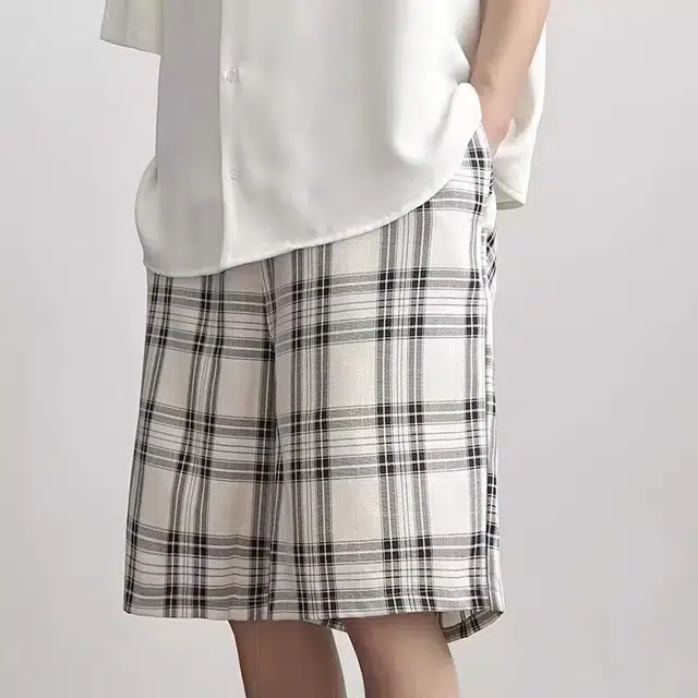 木木兔 宽松运动薄款透气凉感慵懒文艺格子休闲短裤 男款