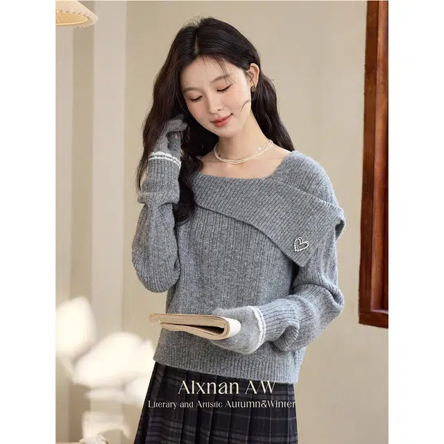 鹿向南 高级感宽松加厚上衣女毛衣 女款 灰色