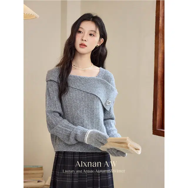 鹿向南 高级感宽松加厚上衣女毛衣 女款 灰色