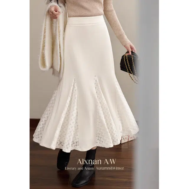 鹿向南 保暖蕾丝休闲长裙 女款 杏色