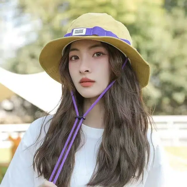 优莲茵 日系撞色复古夏季户外露营登山帽大檐太阳帽 可调节轻便百搭时尚透气 涤纶 渔夫帽 女款