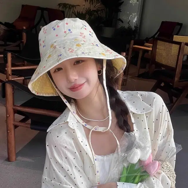 优莲茵 可爱碎花日系大帽檐遮阳显脸小水桶盆帽 海边出游户外显头小 轻便大头围可调节双面戴 棉 渔夫帽 女款