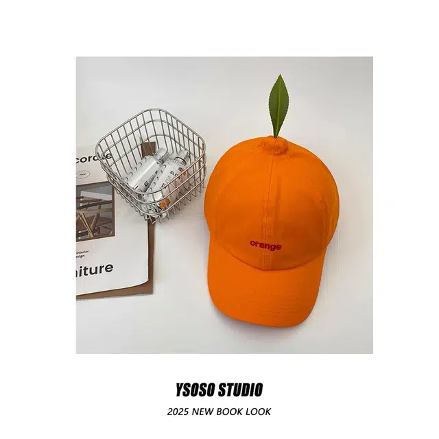 优莲茵 可爱搞怪小众设计款桔子刺绣显脸小软顶出游这样防晒弯檐防晒 棉 鸭舌帽 男女同款情侣款