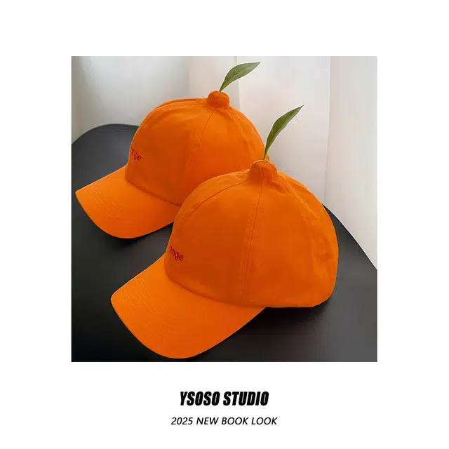 优莲茵 可爱搞怪小众设计款桔子刺绣显脸小软顶出游这样防晒弯檐防晒 棉 鸭舌帽 男女同款情侣款