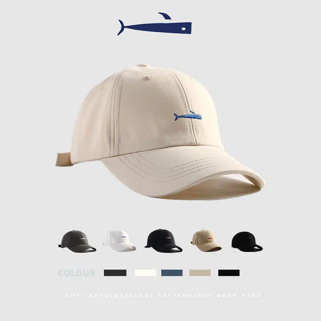 优莲茵 韩版简约纯色鲸鱼小姐刺绣遮阳 大帽檐显脸小可调节 百搭舒适透气防晒 棉 鸭舌帽 男女同款情侣款