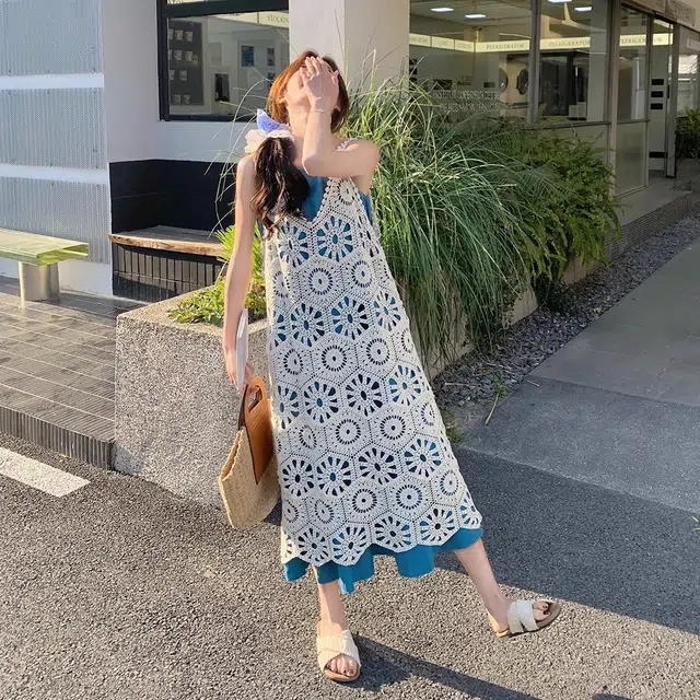 哒头下雨不愁 复古蕾丝纱网无袖裙装套装 女款