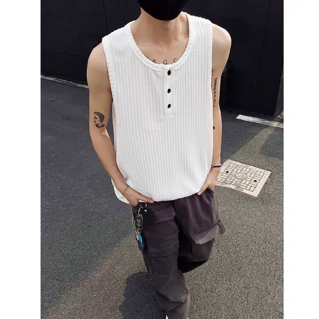 黑马漫画 亨利领凉感纯色透气健身运动坎肩薄款肌理感背心 男女同款