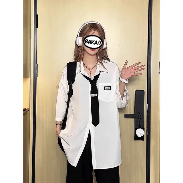 黑马漫画 美式百搭休闲宽松短袖衬衫 男女同款