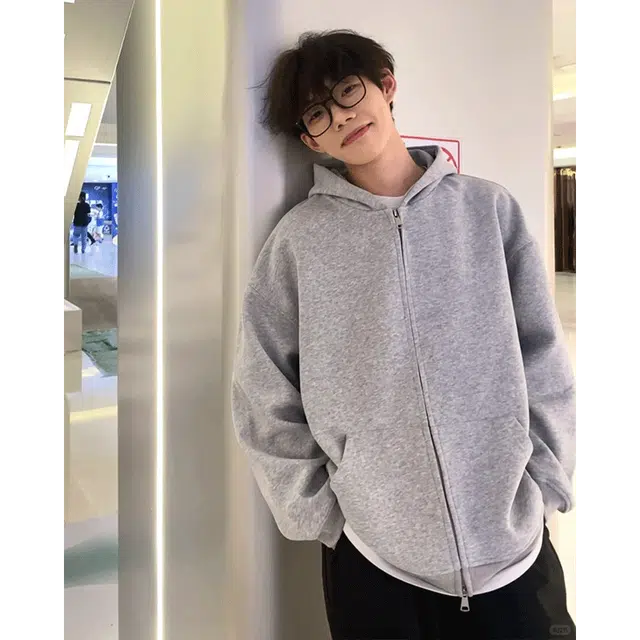黑马漫画 纯色连帽秋季高街情侣开衫外套潮牌宽松痞帅上衣长袖卫衣 男女同款