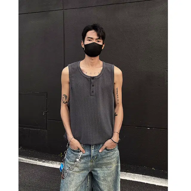 黑马漫画 亨利领凉感纯色透气健身运动坎肩薄款肌理感背心 男女同款