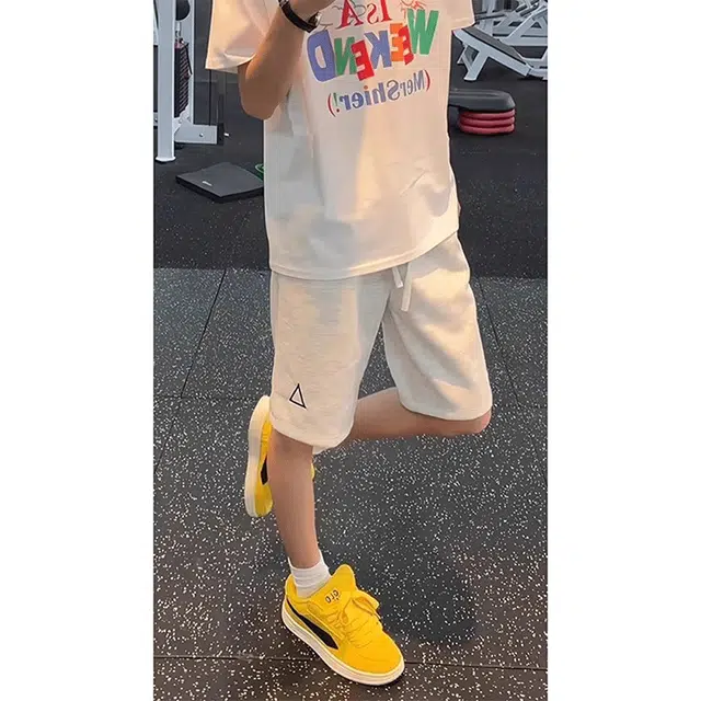 黑马漫画 美式三角标设计感运动裤薄款透气直筒五分休闲短裤 男女同款