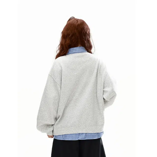 黑马漫画 美式复古假两件开衫男款春格子拼接懒风卫衣 男女同款