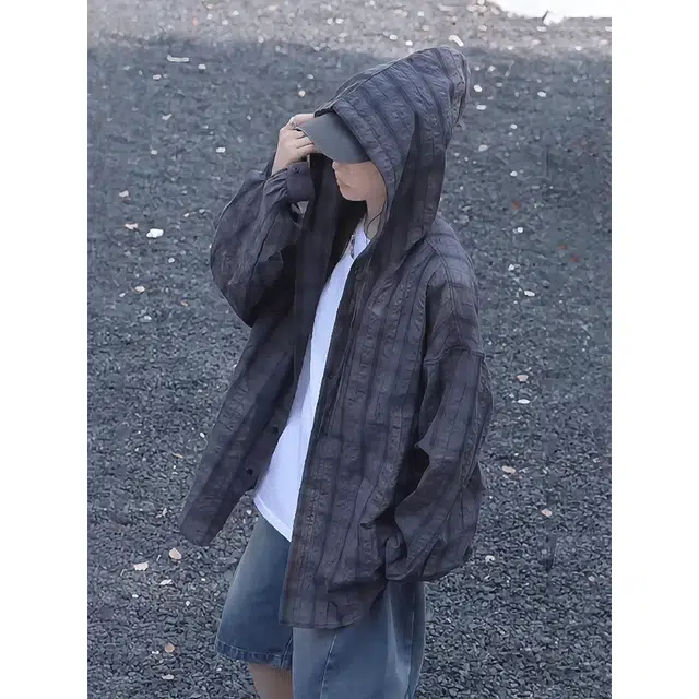 黑马漫画 扎染格子薄款速干防晒连帽长袖衬衫 男女同款