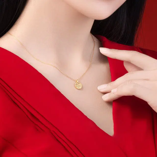 鑫佰丽 国潮福牌 轻奢百搭简约好运百搭通勤日常新中式 足金 一口价 黄金项链 男女同款情侣款