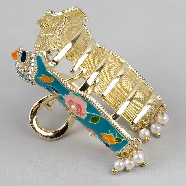 彤彤兔 小众设计感珐琅彩半扎发抓夹中号手绘花朵旗袍发饰 锌合金 发夹 女款