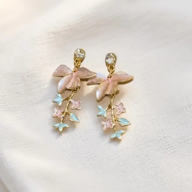 彤彤兔 浪漫超仙法式复古滴釉彩色花朵耳环轻奢高级感小众耳饰 合金 耳钉 女款