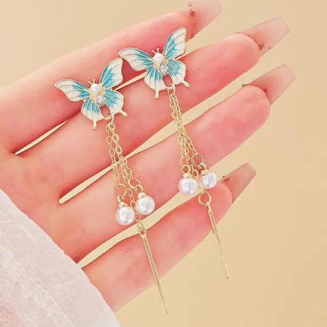 彤彤兔 蝴蝶流苏耳坠女小众设计高级感气质百搭耳钉耳饰品#好运 合金树脂 耳环 女款