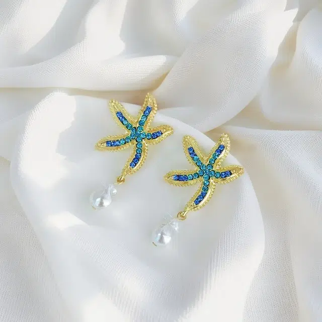 彤彤兔 时尚清凉海洋风镶钻海星耳环潮女耳坠潮流耳饰 合金树脂 耳钉 女款