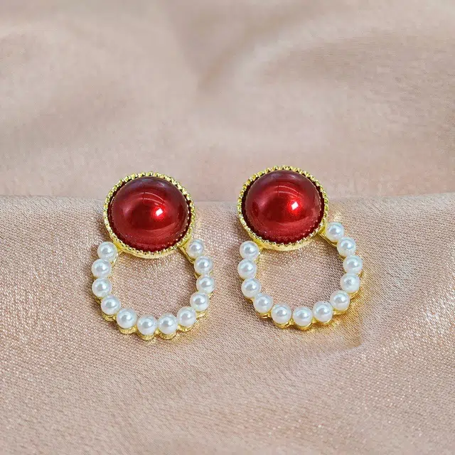 彤彤兔 红色圆圈耳环女气质轻奢风高级感耳饰品 合金树脂 耳钉 女款