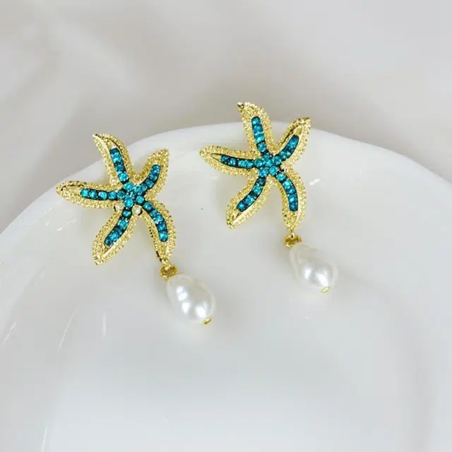 彤彤兔 时尚清凉海洋风镶钻海星耳环潮女耳坠潮流耳饰 合金树脂 耳钉 女款