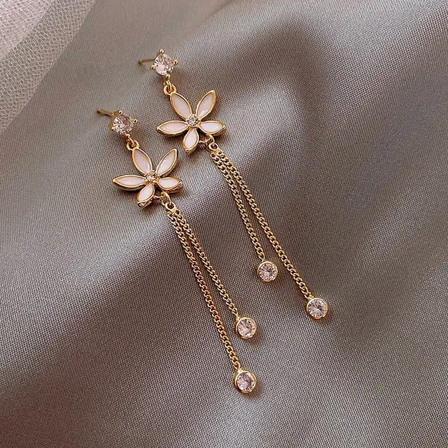 彤彤兔 韩系小雏菊耳坠女小众设计感潮流气质花朵流苏耳饰品 合金 耳环 女款