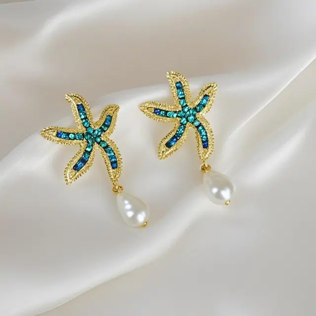 彤彤兔 时尚清凉海洋风镶钻海星耳环潮女耳坠潮流耳饰 合金树脂 耳钉 女款