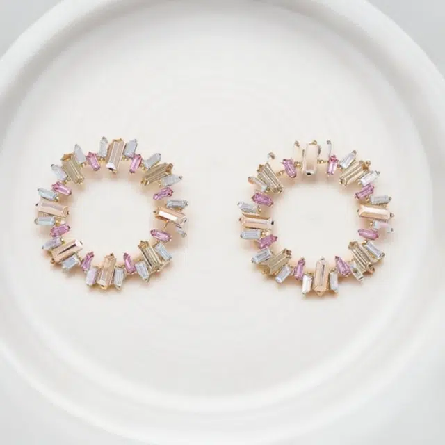 彤彤兔 创意几何圆圈镶钻太阳花耳环个性百搭圆形耳圈耳饰品女 合金树脂 耳钉 女款