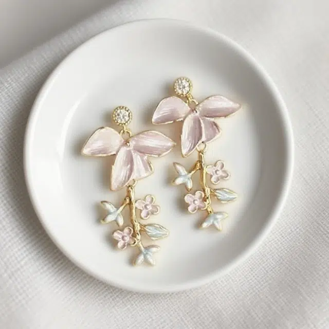 彤彤兔 浪漫超仙法式复古滴釉彩色花朵耳环轻奢高级感小众耳饰 合金 耳钉 女款