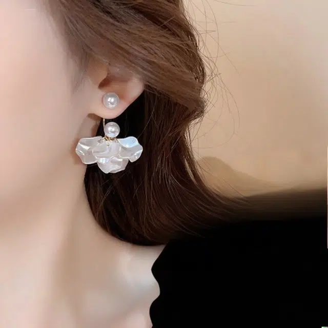 彤彤兔 法式花朵耳钉女两戴流苏独特设计高级感气质耳饰品 合金树脂 耳环 女款