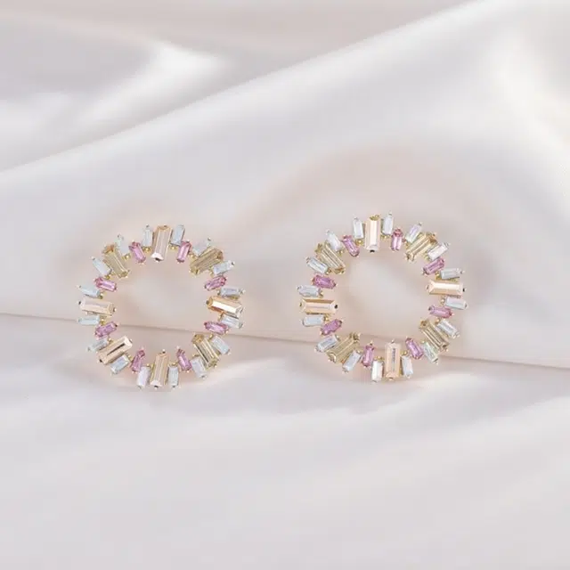 彤彤兔 创意几何圆圈镶钻太阳花耳环个性百搭圆形耳圈耳饰品女 合金树脂 耳钉 女款