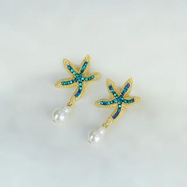 彤彤兔 时尚清凉海洋风镶钻海星耳环潮女耳坠潮流耳饰 合金树脂 耳钉 女款