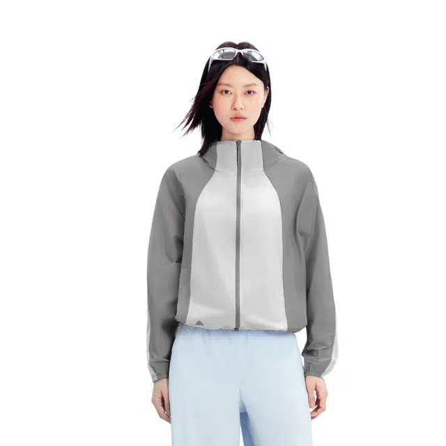 美力城 经典廓形轻薄抽绳收腰连帽外套户外运动休闲拼接 凉感透气防晒服 男女同款
