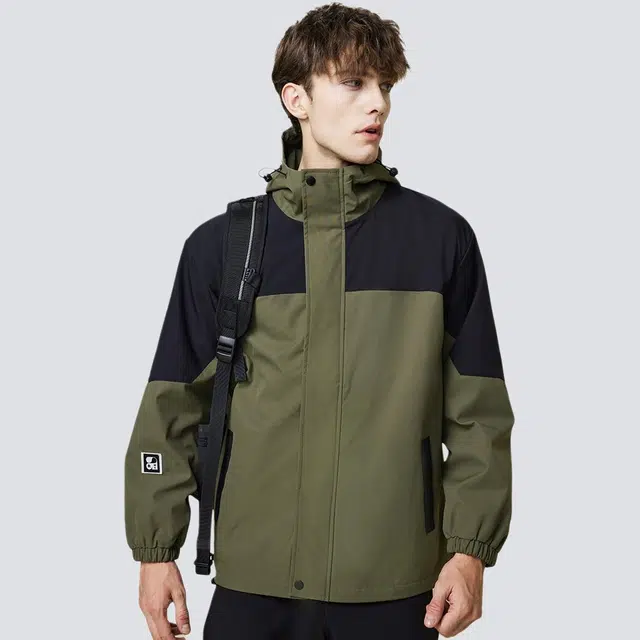红豆 防风耐磨户外易打理山系工装风拼接撞色日常百搭休闲挺括连帽宽松外套夹克 男款
