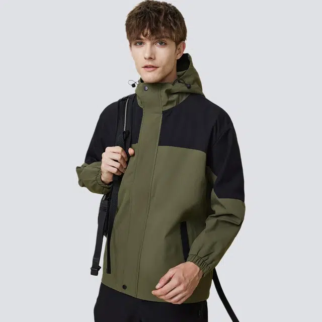 红豆 防风耐磨户外易打理山系工装风拼接撞色日常百搭休闲挺括连帽宽松外套夹克 男款