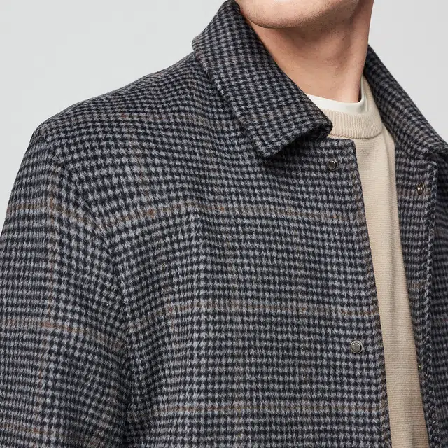 红豆 暖感羊毛格纹复古保暖毛呢翻领茄克衫口袋百搭秋冬季外套夹克 男款