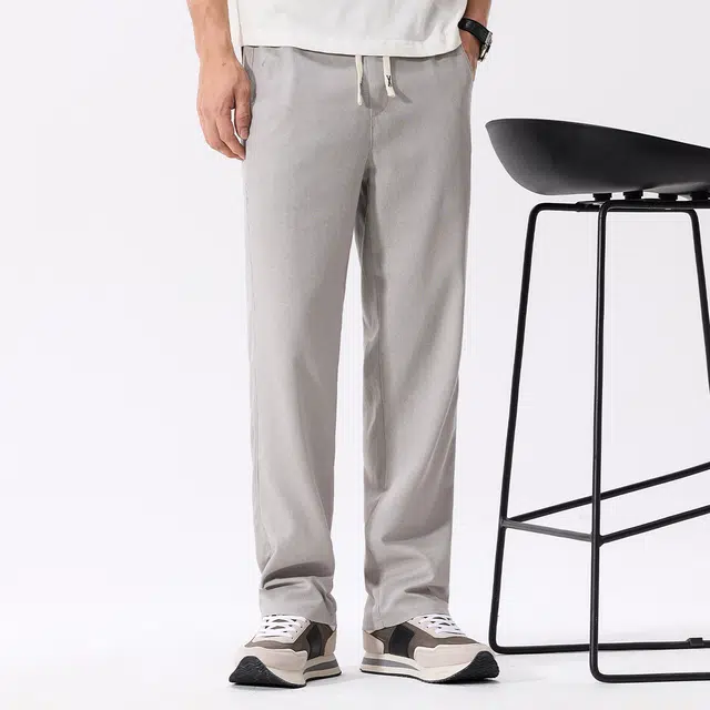 红豆 凉感透气亚麻舒适纯色宽松直筒轻商务日常百搭长裤西裤休闲裤 男款