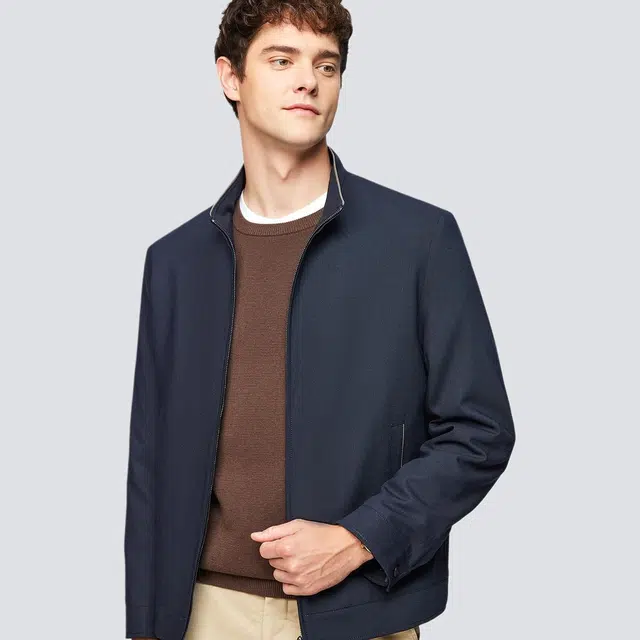 红豆 含绵羊毛高档商务休闲立领时尚简约易打理防风茄克外套夹克 男款