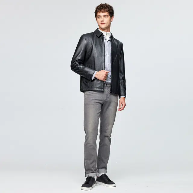 红豆 头层鹿皮真皮防风保暖轻奢高端皮夹克商务休闲秋冬外套皮衣 男款