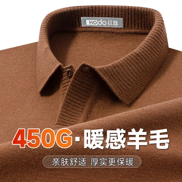 红豆 轻奢含羊毛翻领秋冬柔软贴身保暖针织衫商务休闲打底衫上衣毛衣 男款