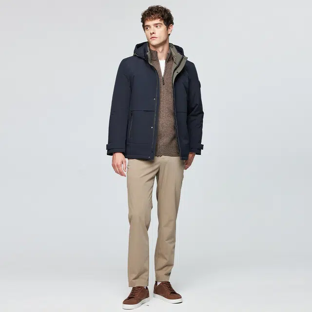 红豆 含兔毛羊毛内胆可脱连帽休闲通勤保暖防风夹克衫外套棉服 男款