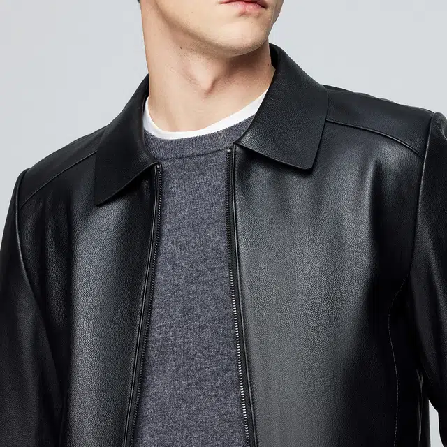 红豆 头层小牛皮高端真皮商务休闲荔枝纹翻领皮夹克通勤秋冬外套皮衣 男款