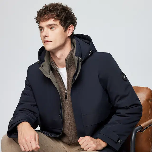 红豆 含兔毛羊毛内胆可脱连帽休闲通勤保暖防风夹克衫外套棉服 男款