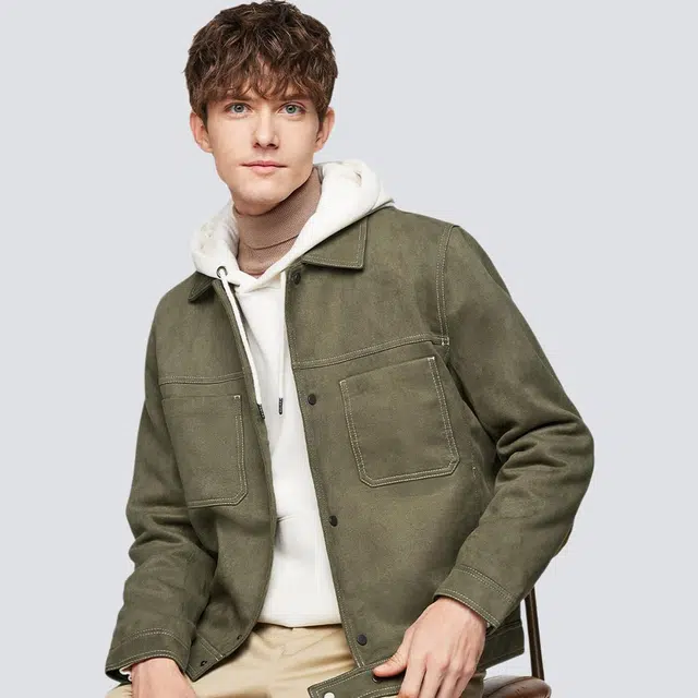 红豆 轻奢麂皮绒工装风多口袋挺括易打理复古通勤百搭夹克外套 男款
